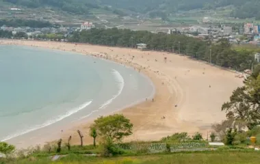 완만하게 휘어진 백사장과 바다
